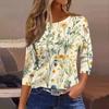 Women's Fashionable Casual Round Neck T-Shirt With Floral Print And Three-Quarter Sleeves