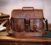 Brown Men's Goat Leather Vintage Laptop Shoulder Handmade Briefcase Bag Satchel