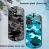 Camouflage Blue For Apple IPhone 16 11 13 15 14 Pro Max 12 Mini 7 8 Plus XR X XS Elliptical Shaped Tempered Glass Phone Case