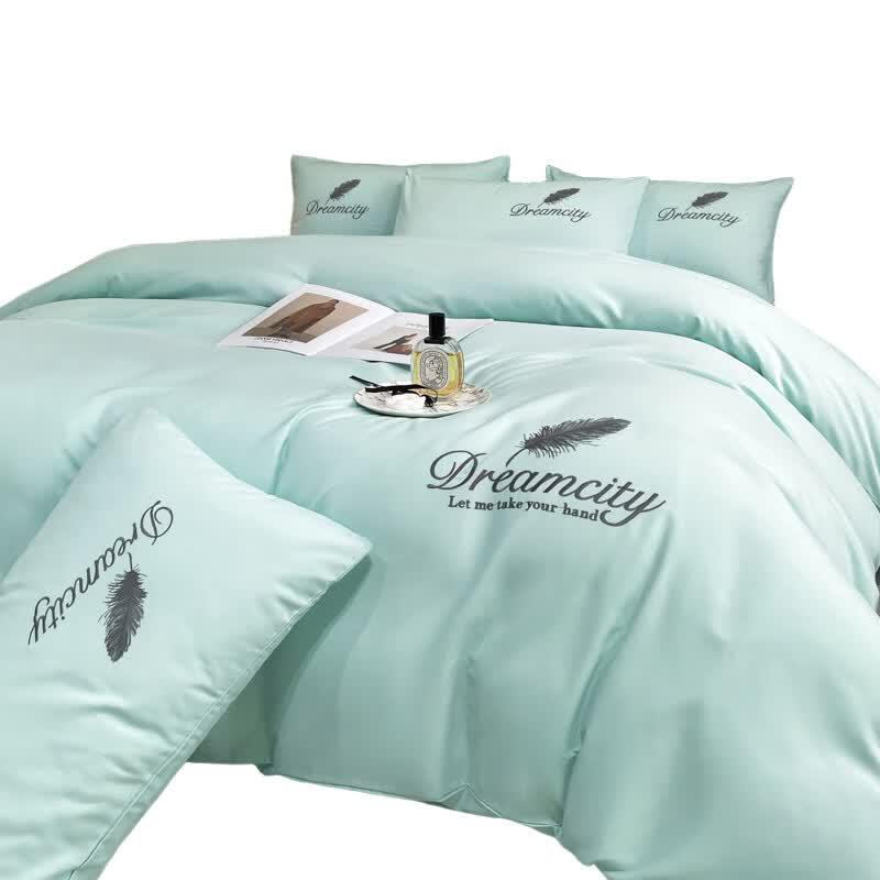 Yiyi Ai Feather Embroidered Brushed Polyester 4-Piece Bedding Set
