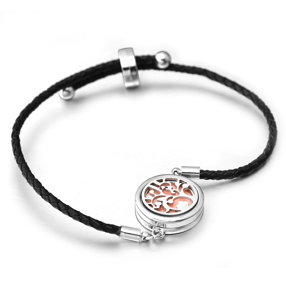 Engel Flügel Herzförmiger Edelstahl Aromatherapie Armreif Verstellbares Leder Schnallenarmband Damen Diffusor Medaillon Schmuck