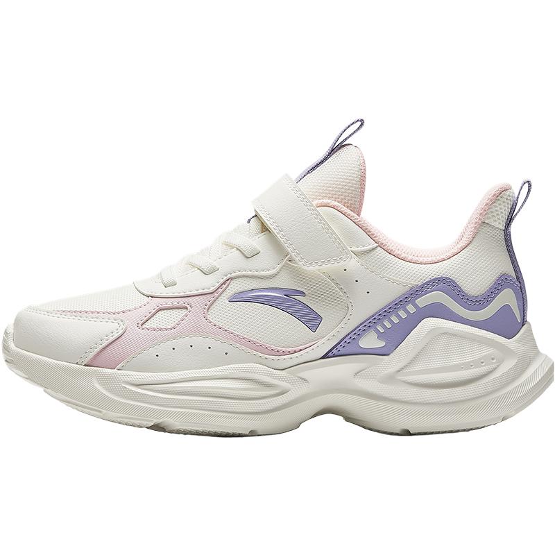 Anta Kids Synthetic Leather Fabric Trendy Versatile Lightweight Shock Absorption Low-Top Running Shoes Kids Sneakers White Pink Purple A22445577N-1