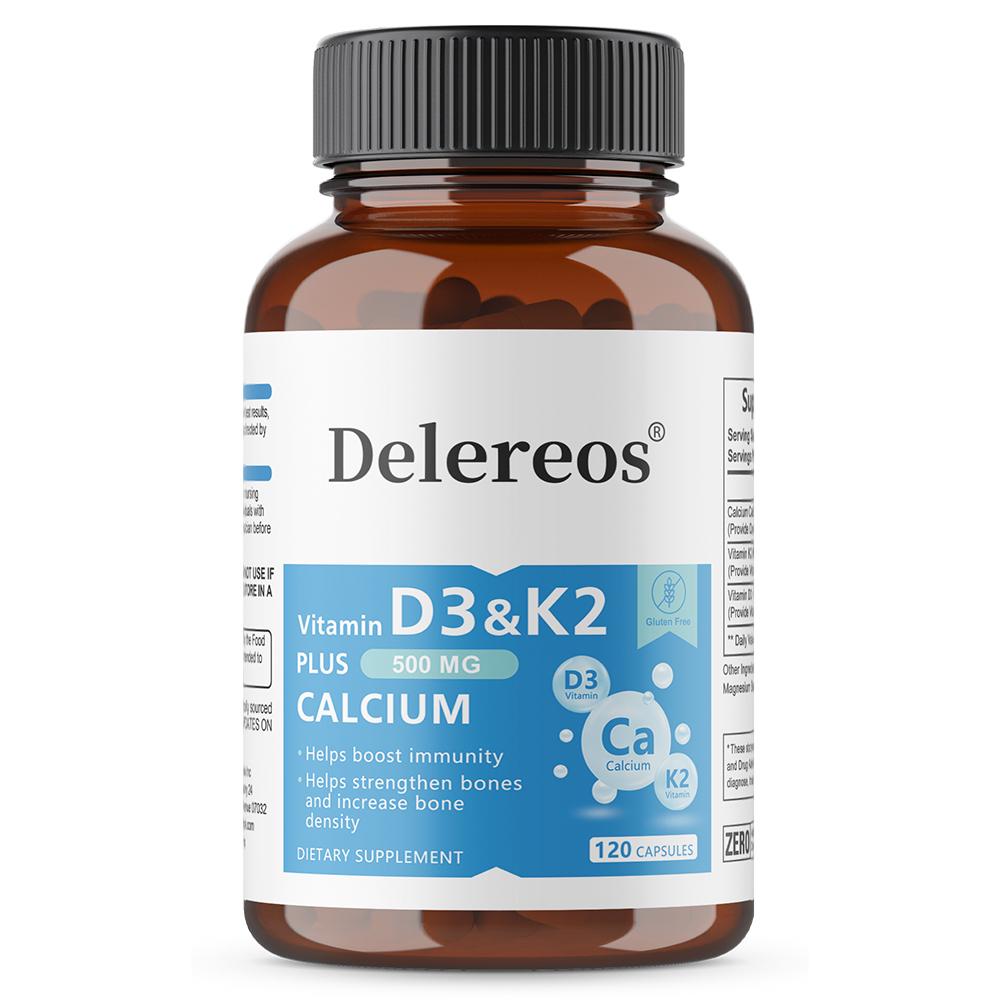 Vitamin D3+Vitamin K2 Dietary Supplement, With Calcium Carbonate, 120 Capsules Per Bottle 120 Capsules