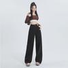 Girls' Black Wide-Leg High-Waist Jeans - Spring/Autumn 2024 Collection, Loose Straight Floor-Length Pants with High Street Style.
