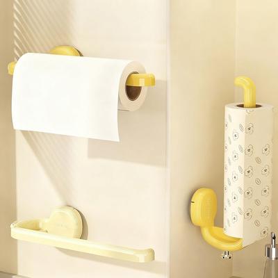 New Suction Cup Paper Towel Holder Adjustable Wall Mounted Paper Storage Shelf Multifunctional Space-Saving Towel Rack Kitchen