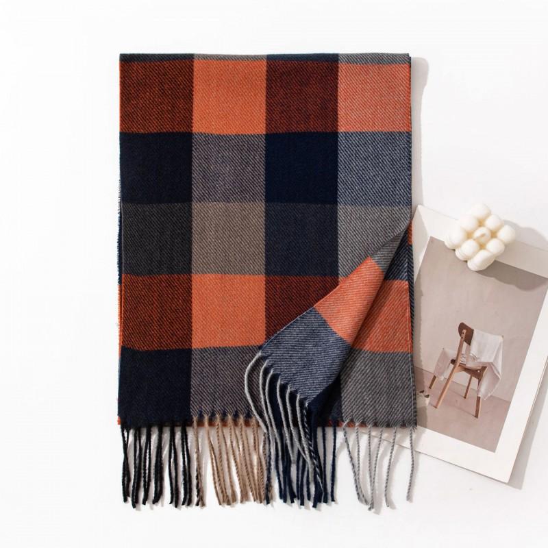 Elegant Plaid Faux Cashmere Scarf Women Warm Winter Wrap Office Commute Neck Warmer 35x180cm