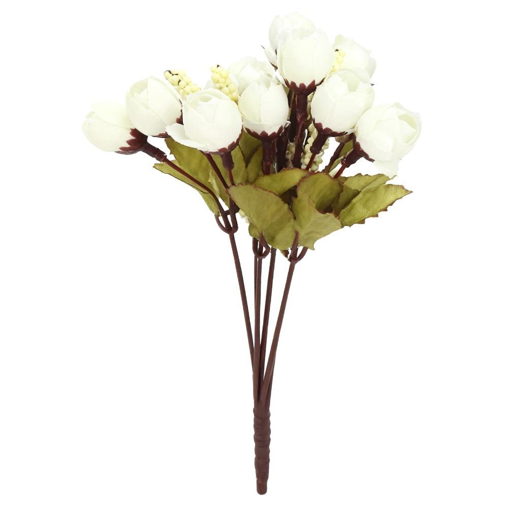 Silk Cloth fabric mini rose decorative flower stems pearl decorated artificial flower arrangement
