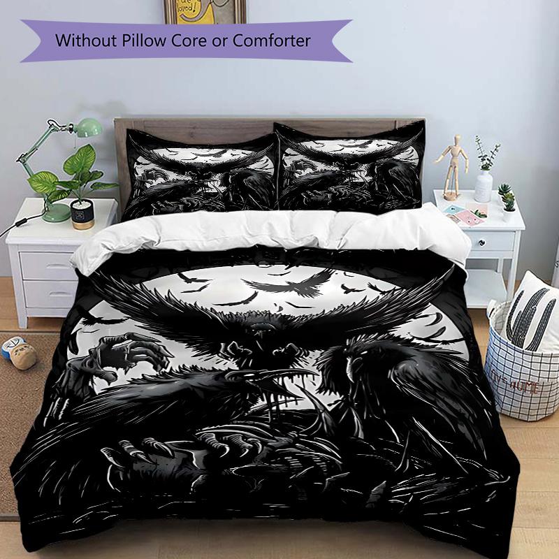 

3pcs Anime Raven Moonlight Fantasy Bedding Set - Includes One Quilt Cover and Two Pillowcases (No Core) - Perfect for Bedroom Decor and Guest Room Acc 135x200cm