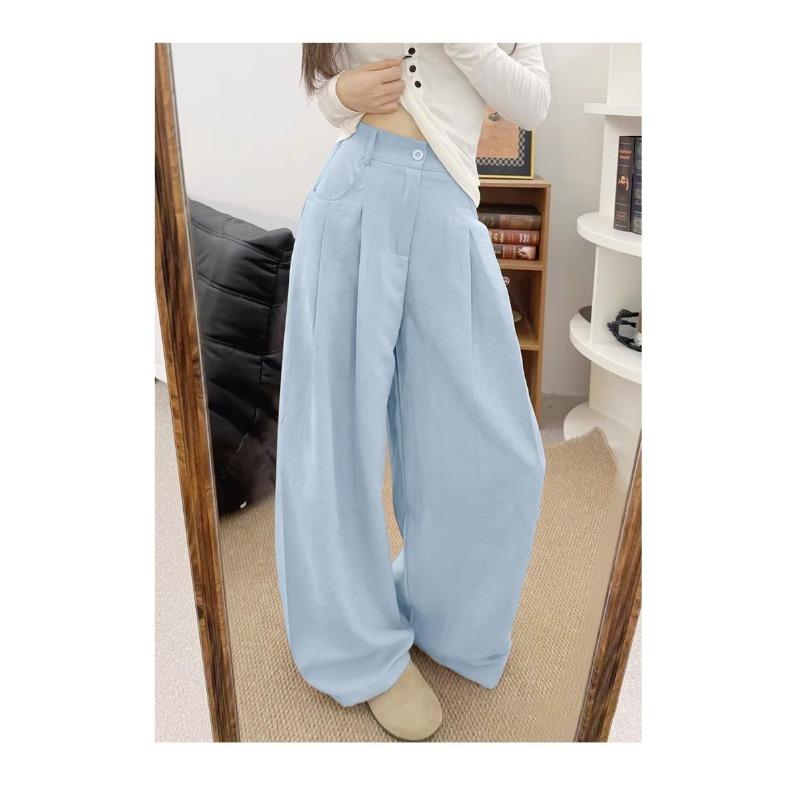 Pantaloni Larghi Tuta Fu Pigra da Donna in Primavera Nuovi Vita Alta Slim Svasati Seta Ghiacciata Lunghezza Pavimento Stile Pigro Pantaloni Estivi