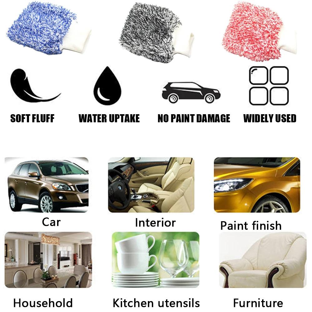 Microfiber Car Washing Gloves Thicken Coral Fleece Absorbent Water Anti-slip Cleaning Gloves Auto Cleaning Tools Car Accessoires