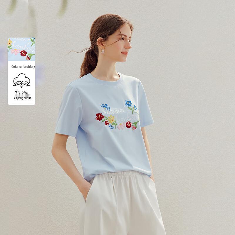 

INMAN Women s Floral Letter Embroidery Short Sleeve T-Shirt XL