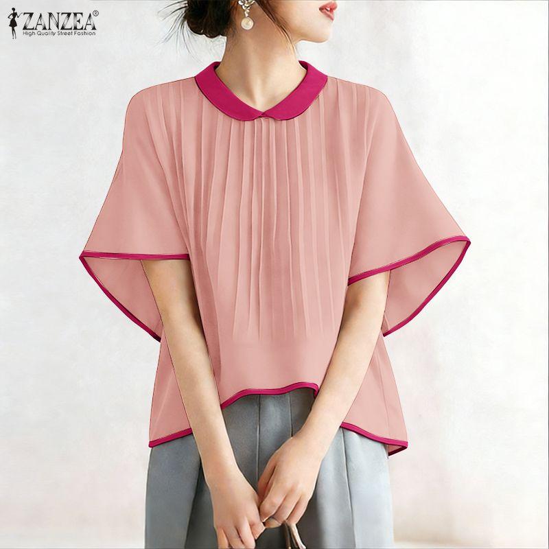 ZANZEA Damska codzienna bluzka z okrągłym dekoltem, luźna, letnia, z rękawem do połowy