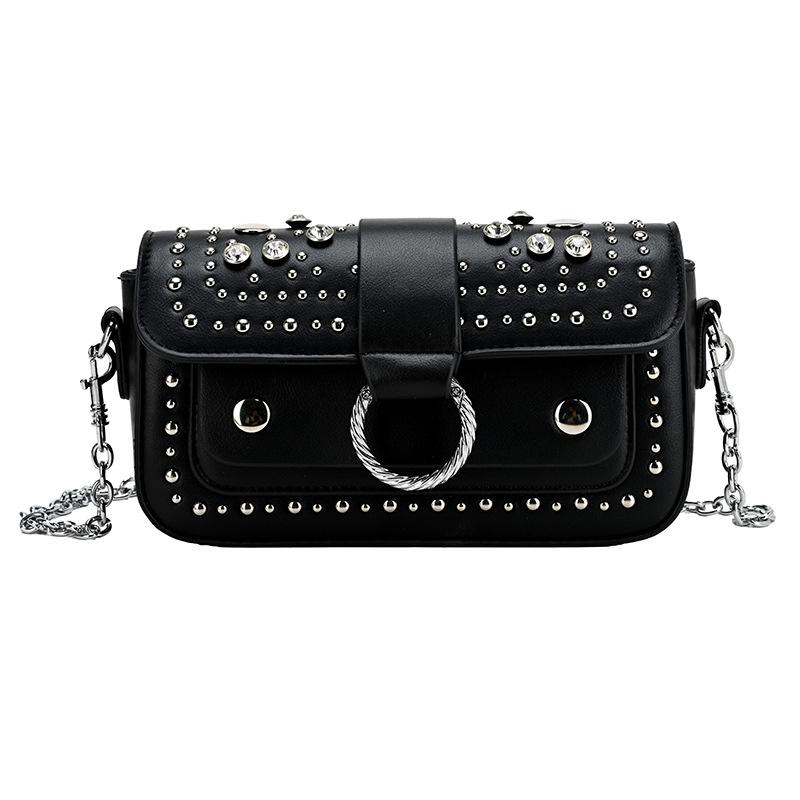 European American Luxury Studded Shoulder Bag Stylish Versatile Metal Chain Crossbody Bag Magnetic Buckle Small Square Bag