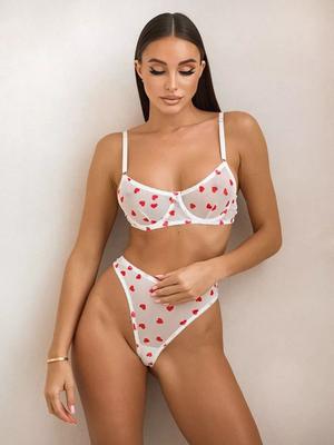 Erotic Lingerie Mesh Stitching Eyelashes Lace Hanging Chain Butterfly Four,piece Set