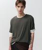 NOIRER Layered Half Long Sleeve T-Shirt (Charcoal Ivory)