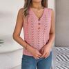 Spring And Summer Button-down V-neck Hollow Sleeveless Top Holiday Sweater For Women