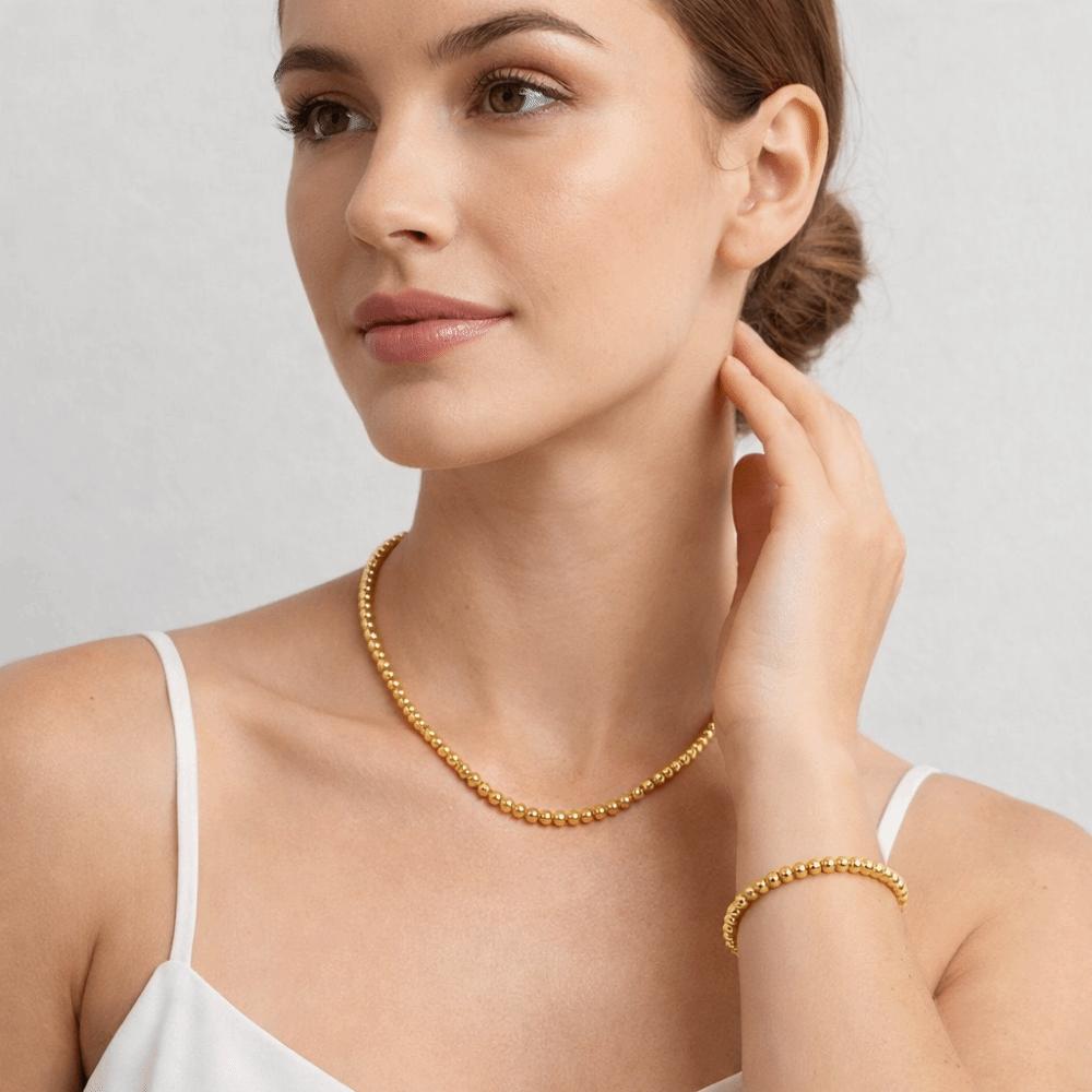 Titanium Steel Gold-plated Necklace Oriental Charm Golden Hand Chain Fashion Bead Bracelet  Girl