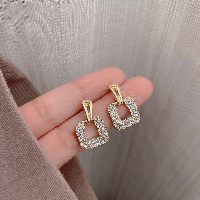 S925 Silver Geometric Diamond Square Stud Earrings - 2024 Unique Trendy Design for Women