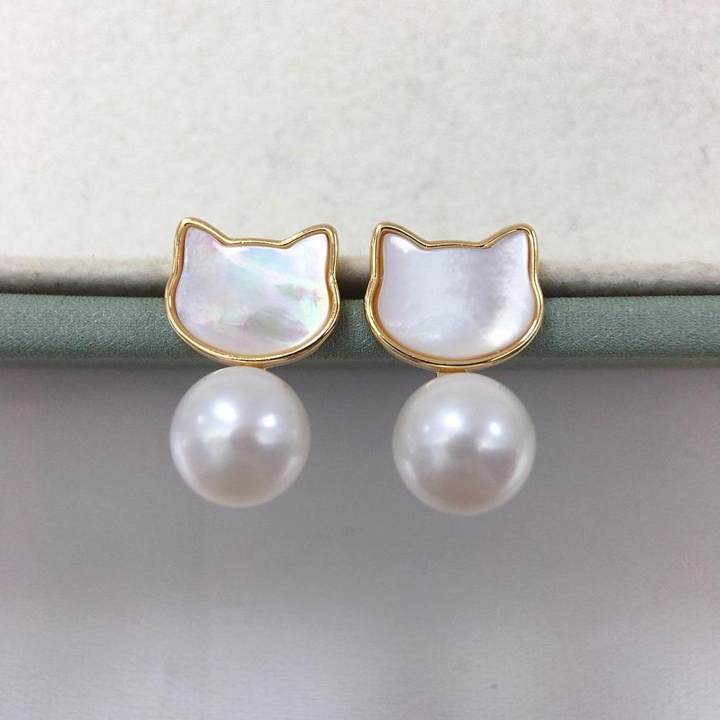 Natural Freshwater Pearl Kitten Jewelry Set - Earrings, Pendant, and Ring
