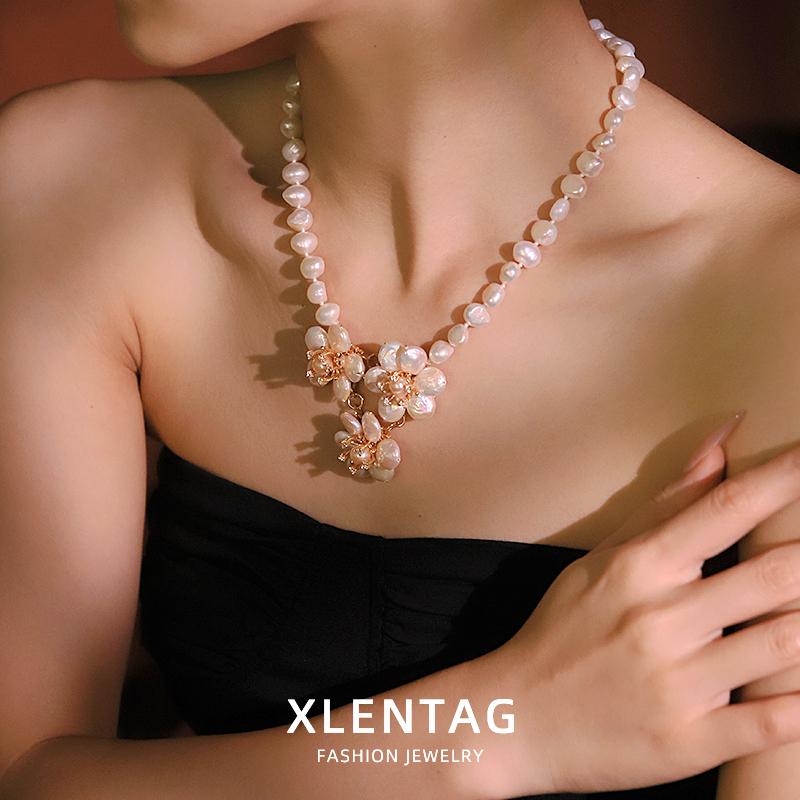 Flower Natural Freshwater Pearl Necklace Handmade Luxury Elegant Necklace for Banquet Wedding Women's Jewelry GN0273