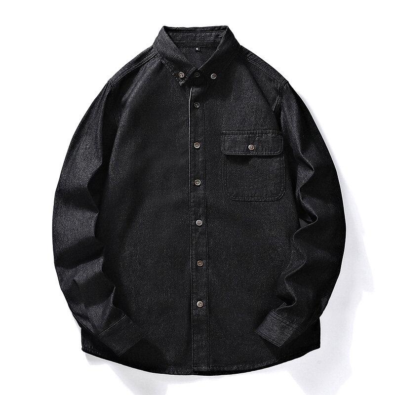 2025 Spring Mens Casual Denim Shirt Fashion Casual Cotton Slim Fit Cowboy Long Sleeve Shirt Male Japanese Vintage Shirts