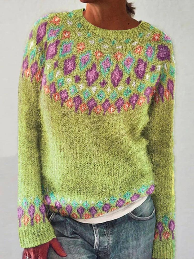 Women's Sweater Round Neck Colour Blocked Loose Fashion Pullover Knitwear Luxurious Relaxed-fit Slimming and Versatile Top