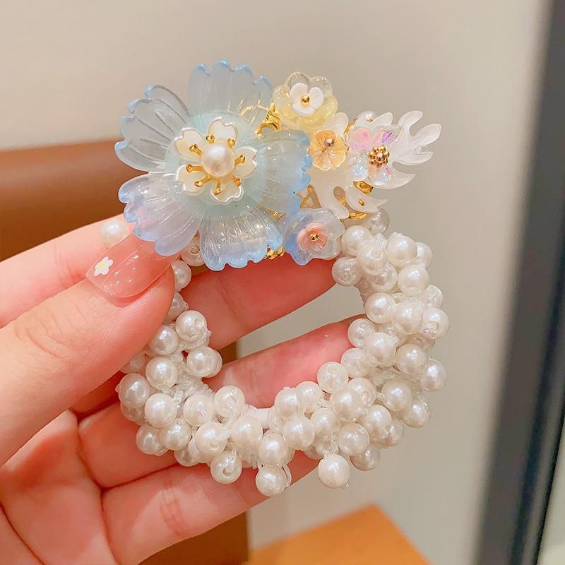 

Винтажное цветочное жемчужное кольцо для волос для девочек - эластичный аксессуар для пучка