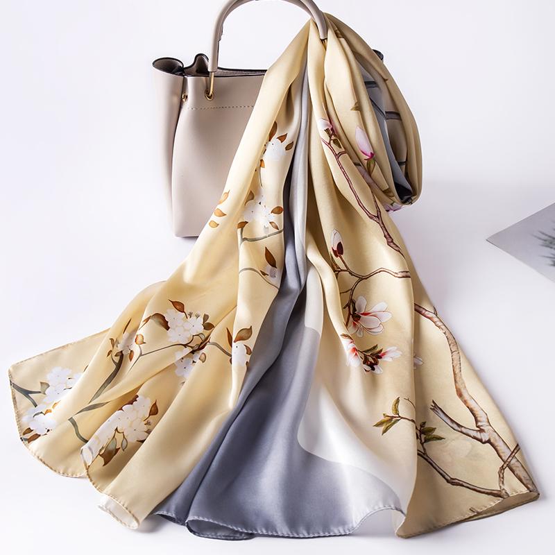 100% Silk Long Scarf Women Hangzhou Natural Silk Scarves Shawl Wraps Bufanda Headscarf Foulard Femme Print Silk Neck Scarf