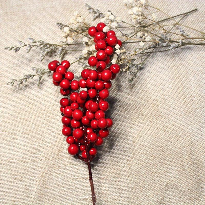 1PC Christmas Red Fruit Simulation Red Berry Christmas Decoration Acacia Fruit Foam Red Fruit Branch New Wreath Accessories