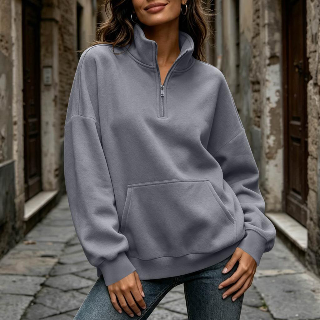 Women's Casual Half Zip Long Sleeve Pocket Hoodie