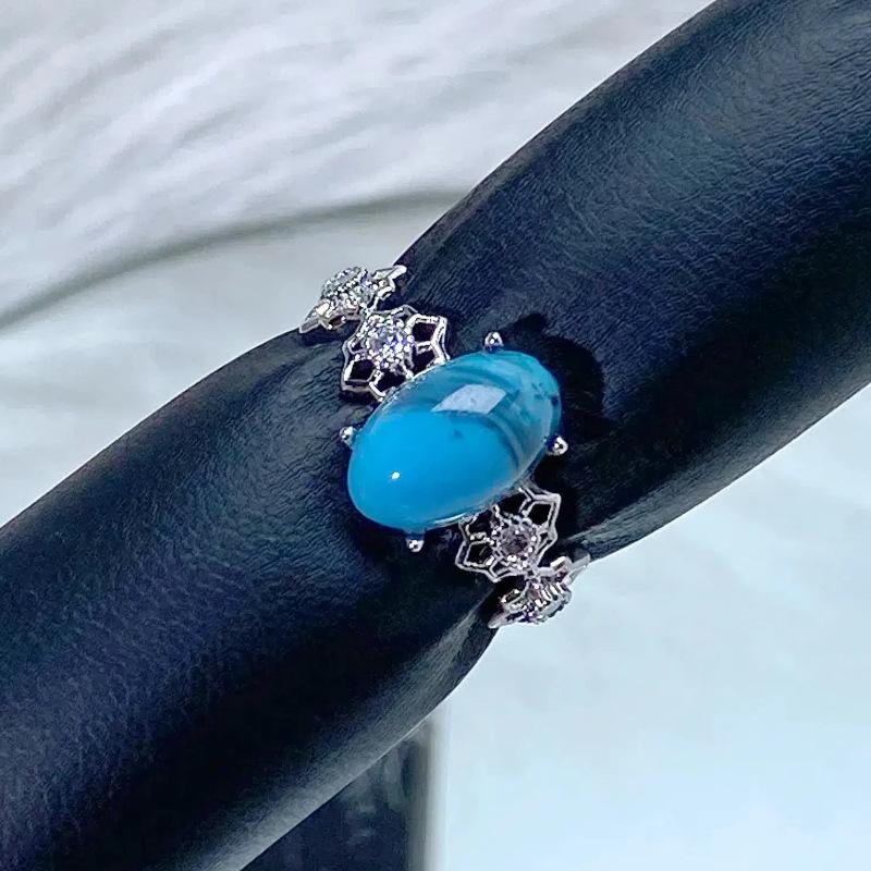 Celebrity Hong Kong Style High-End Egg-Type Turquoise Open Ring Light Luxury Niche Design Temperament Stacked With Personalized Rings