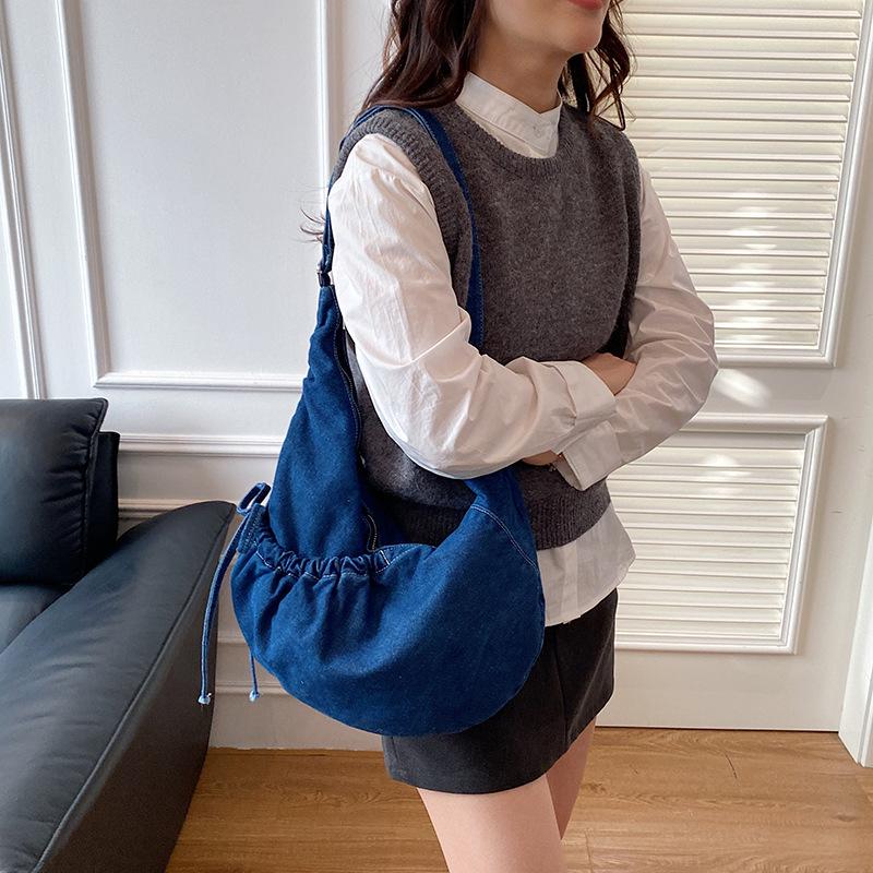 Vintage Versatile Denim Shoulder Hobos Bags for Women Large Capacity Simple Ladies Crossbody Bag College Student Handbags Tote