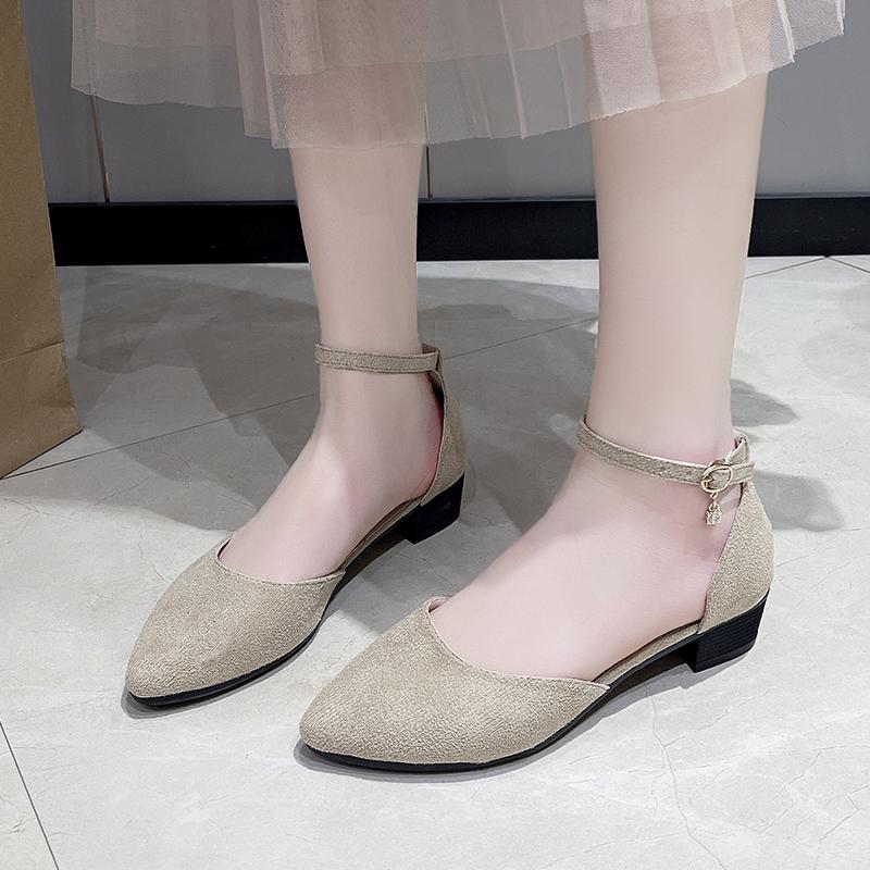 Summer Women Dress Pointed Toe Sandals Female Metal Buckle Strap Designer Sandles Lady Banquet Suede Lightweight Barefoot Shoes