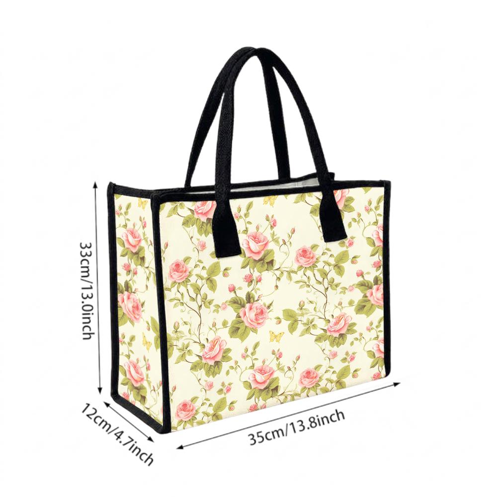 Vintage Floral Tote Bag Casual Large Capacity Handbag for Shopping Travel Daily Use
