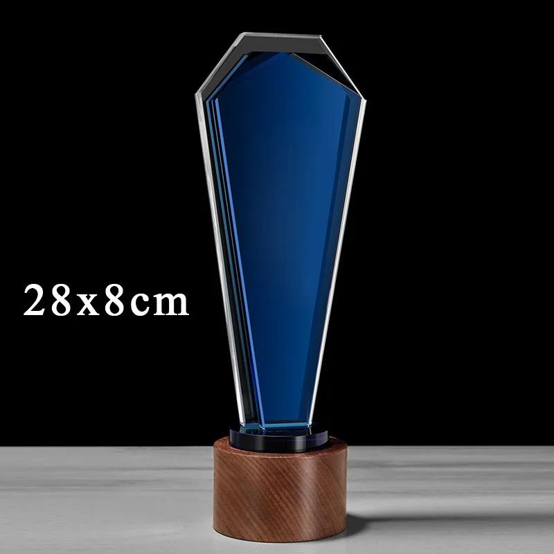 Customized Crystal Trophy, with Wooden Base, Creative Souvenir, Engraved, Award Honor Gifts, Commemorative, Home Decoration, 1Pc