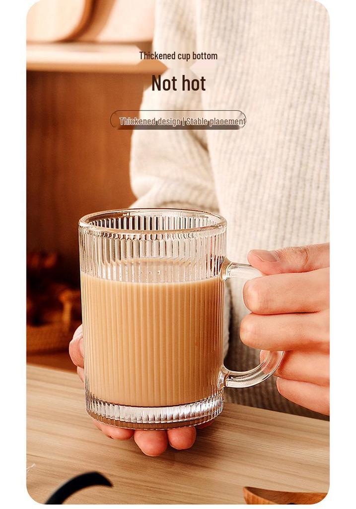 Thick Vertical Stripe Glass Cups with Handles - Set for Coffee, Juice, Water, and Milk