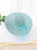 Solid Color Bohemian Straw Sun Hat With Bow Wide Brim Round Top UV Protection Windproof