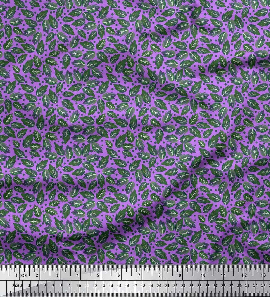 Soimoi Purple Poly Crepe Fabric Rose Leaves Print Fabric by the metre 42 Inch