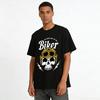 Vintage Motorcycle Skull Helmet Print Cool Casual Short Sleeve T-Shirt Pure cotton T-shirt