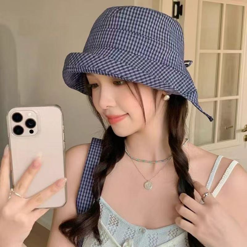 Women's Plaid Bucket Hat Foldable Sun Screen Cap Wide Brim Quick Dry Beach Sun Hat