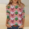 Women's Fashionable Casual Three Quarter Sleeve Christmas Printed Round Neck Top
