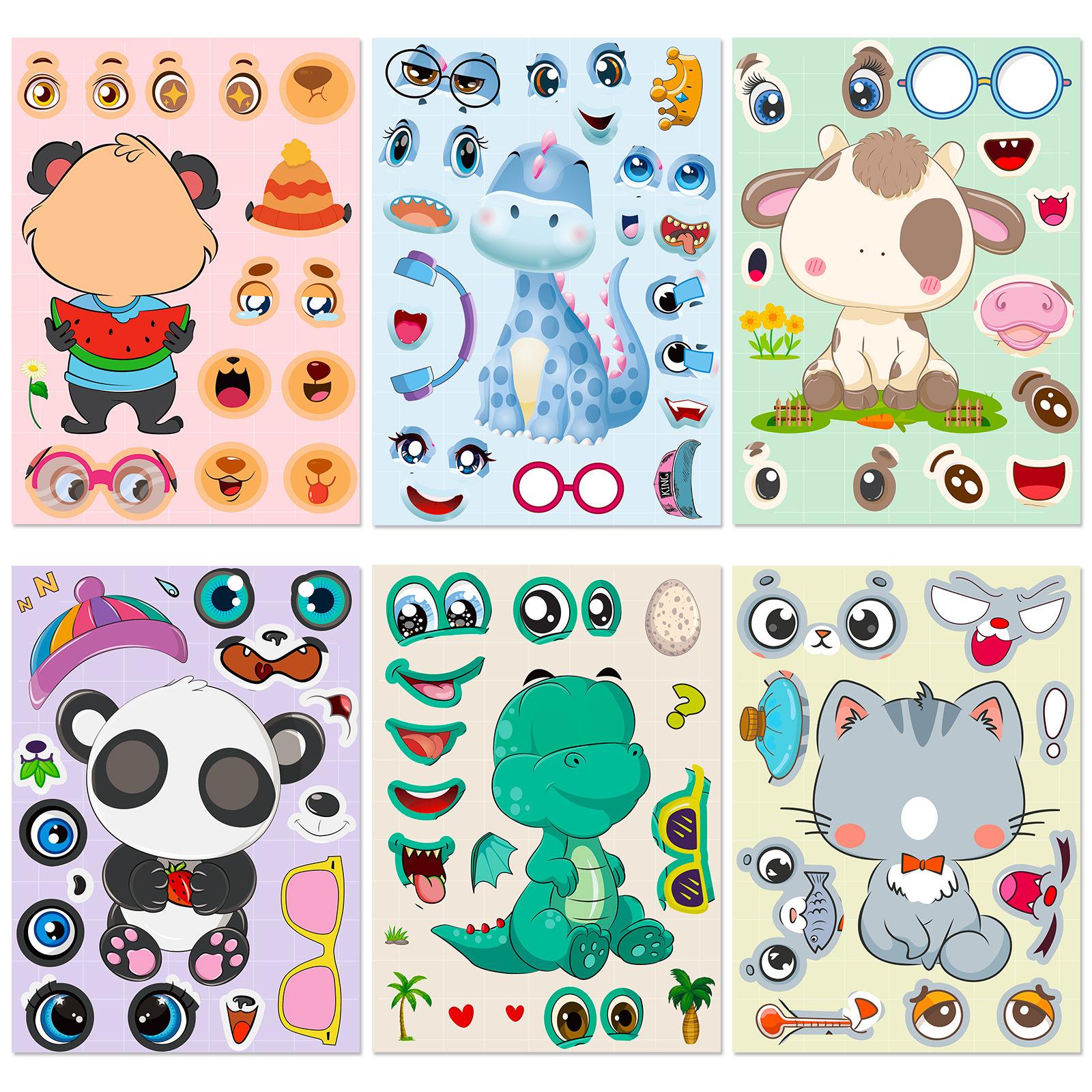 

6 PCS/set Cartoon Animal Puzzle Face Changing Stickers Dinosaur Dog DIY Puzzle Early Childhood Education Educational Toys