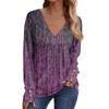 T-shirt Top a Manica Lunga da Donna Casual con Scollo a V, Stampa, Bottoni Decorativi, Top per Donna, Top e Bluse da Donna, Top Eleganti