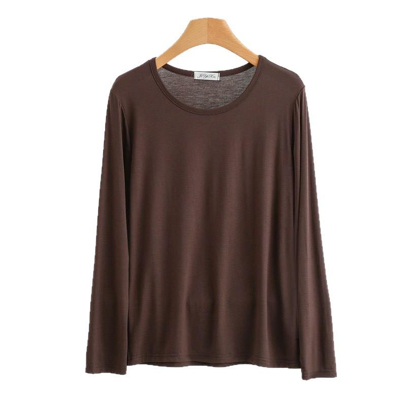 Women's Spring/Summer Modal Round Neck T-shirt - Thin Long Sleeve, Loose, Slimming, Plus Size, Outerwear Top