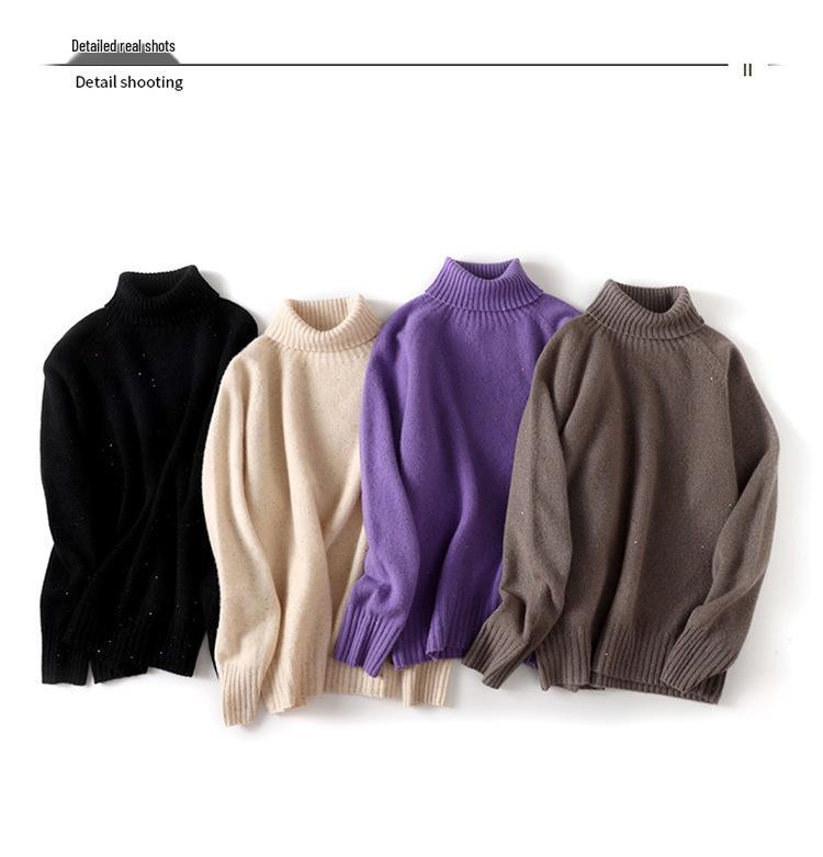 High-End 100% Wool Turtleneck Sweater with Sequins - Autumn/Winter Collection