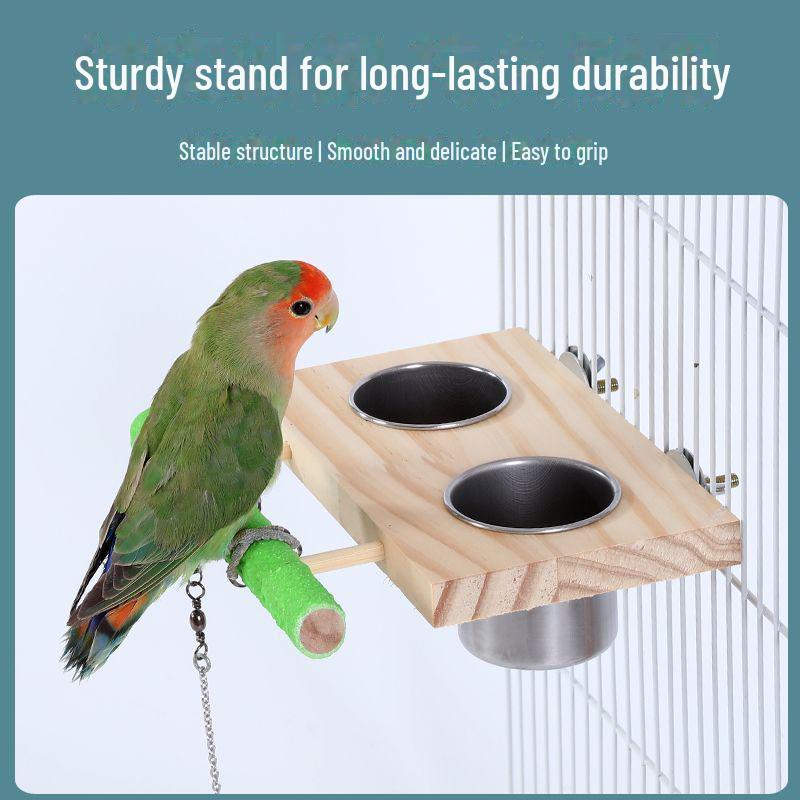 Stainless Steel Bird Feeder: Parrot Food Cup with Frosted Stand