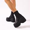 2025 Spring and Autumn New Platform Muffin Heel Square Head Trend Leather Shoes Elastic Boots Short Boots