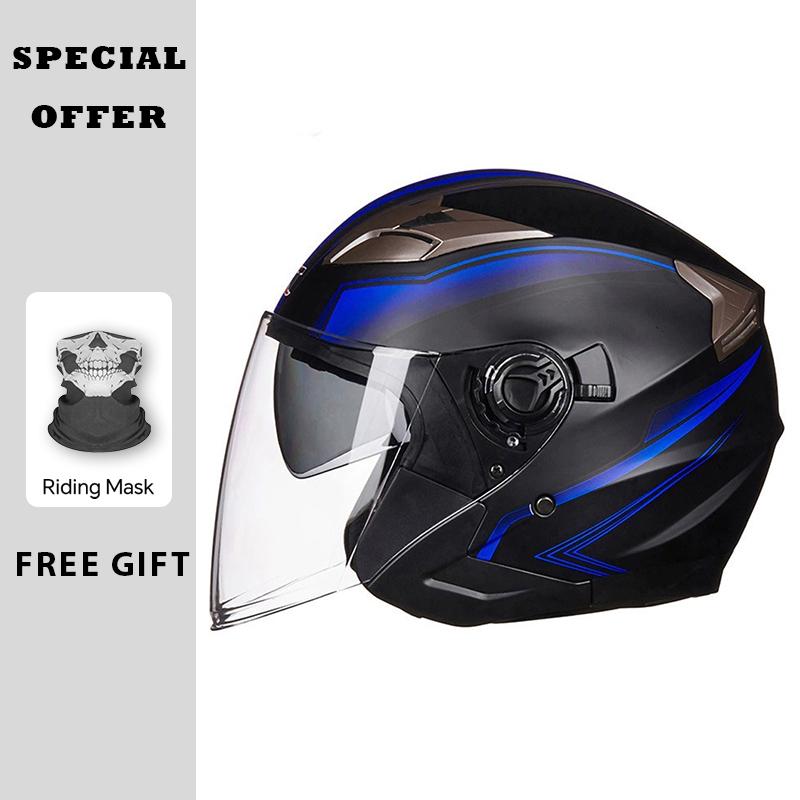 Motorcycle Helmet Half Face Helmets Double Lens Four Seasons Men Women 3/4 Open Face Motorbike Jet Helmets Dual Visor Capacete