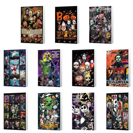 Halloween Adventskalender 24 Mini Harz Gruselige Puppe Halloween Countdown Kalender Sammelfiguren Horrorfilm für Kinder