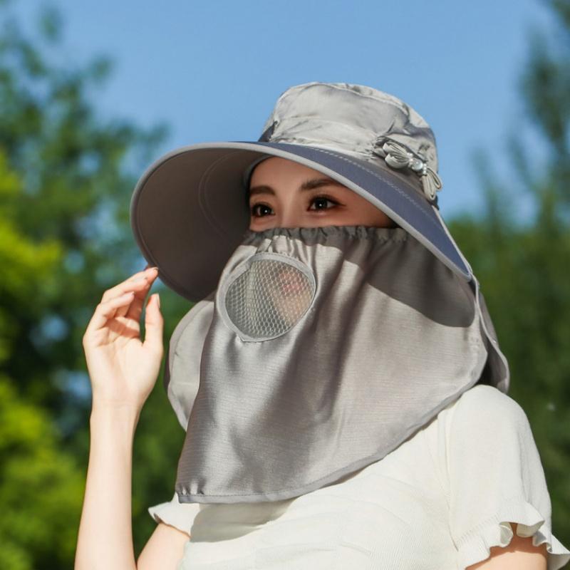 Wide Brim Sunshade Sun Hat Breathable Face Cover Women Picking Tea Hat Summer Outdoor Lightweight Uv Protection Neck Flap Hat
